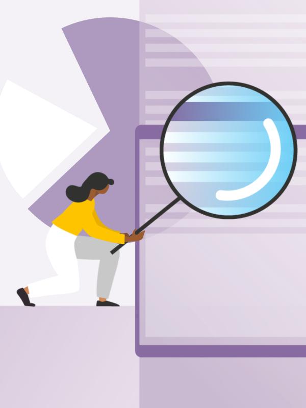 Illustration eine Frau, die eine überdimensionierte Lupe in der Hand hält