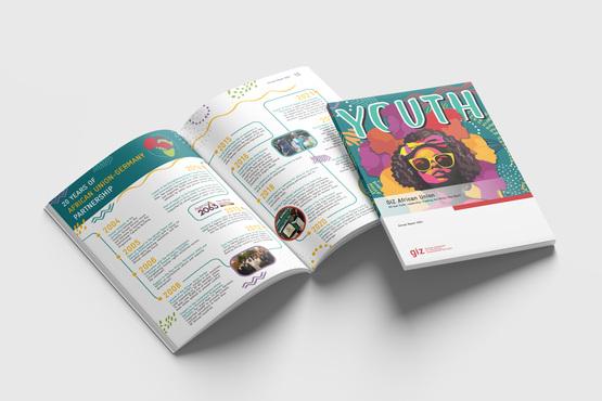 Produktfotografie des gedruckten Geschäftsberichts der GIZ Afrikanische Union mit dem Titel "Youth" (African Youth Leadership)