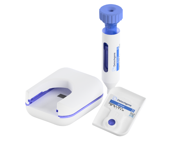 Verschiedene Teile eines Schnelltesters von Detechgene