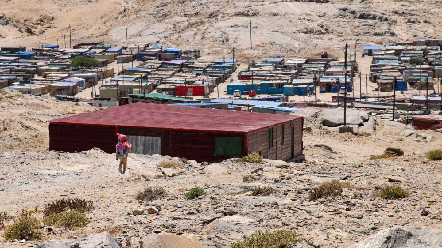 Mehrere Baracken an einem wüstenähnlichen Ort