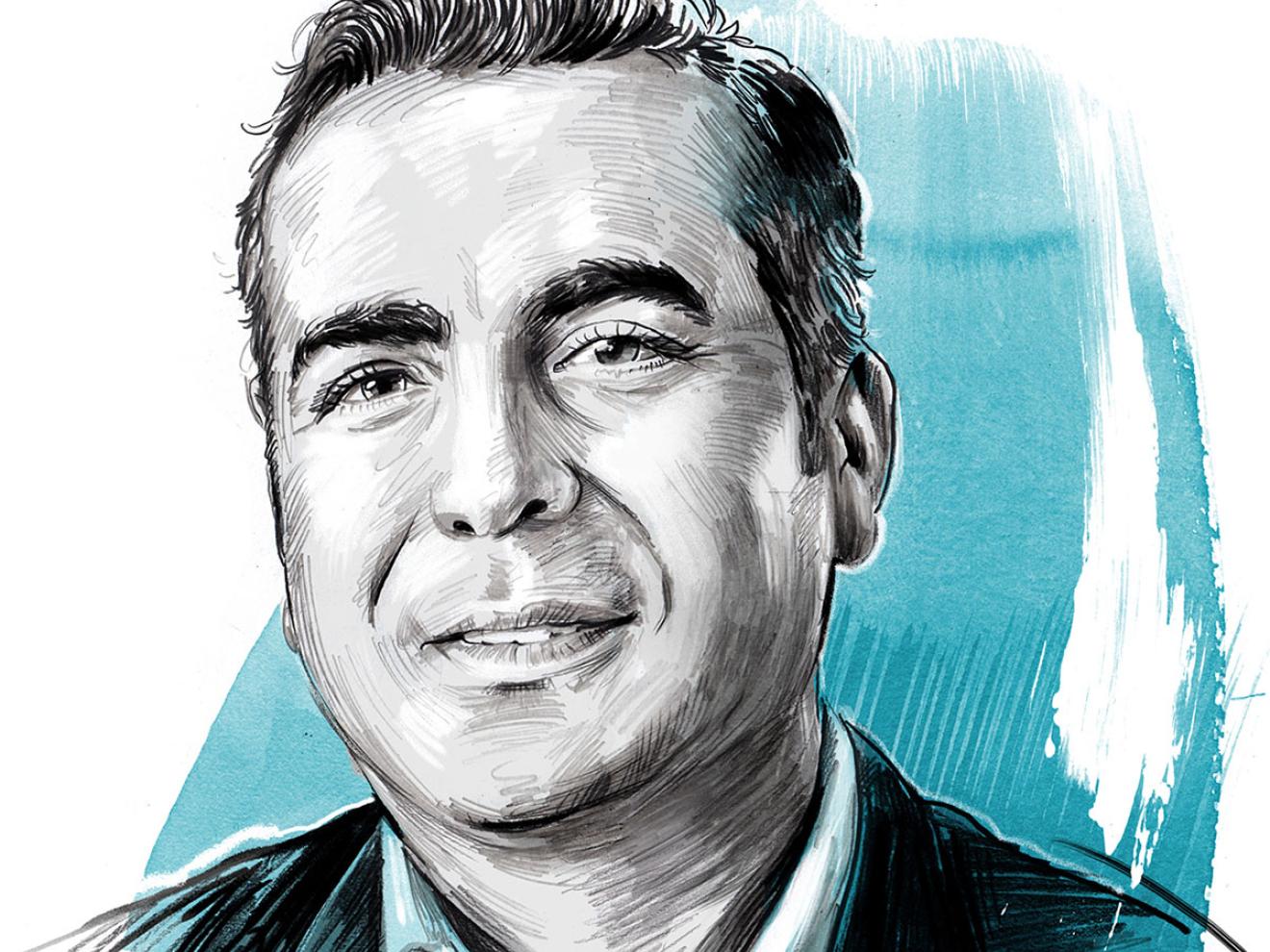 Porträt von einem Mann im gezeichneten Stil mit blauen Akzenten